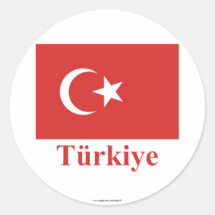 Pegatina Redonda Bandera de Turquía con nombre en turco
