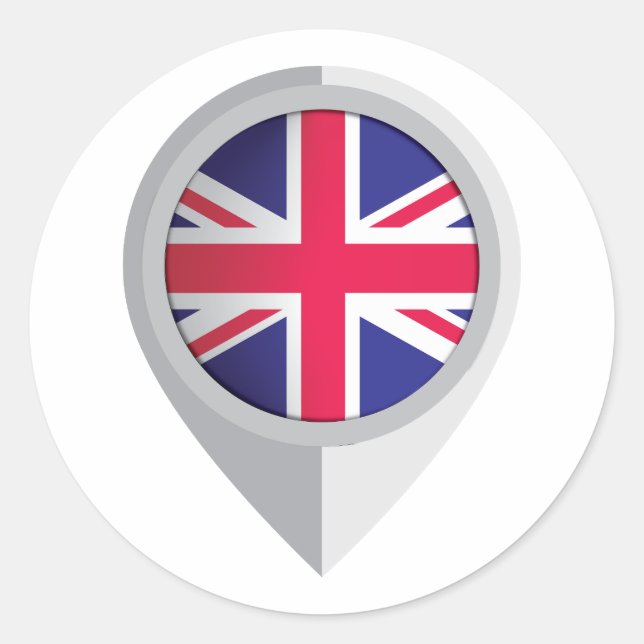 Pegatina Redonda Bandera de ubicación de la alfiler del Reino Unido (Anverso)