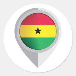 Pegatina Redonda Bandera de ubicación de pin de Ghana