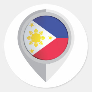 Pegatina Redonda Bandera de ubicación de pines de Filipinas
