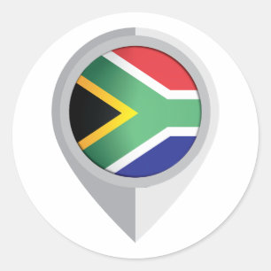 Pegatina Redonda Bandera de ubicación de pinzas de Sudáfrica