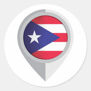 Pegatina Redonda Bandera de ubicación del icono de Puerto Rico