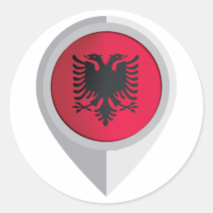 Pegatina Redonda Bandera de ubicación del pin de Albania