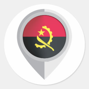 Pegatina Redonda Bandera de ubicación del pin de Angola