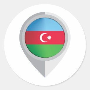 Pegatina Redonda Bandera de ubicación del pin de Azerbaiyán