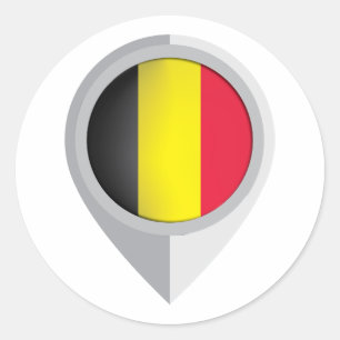 Pegatina Redonda Bandera de ubicación del pin de Bélgica