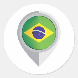 Pegatina Redonda Bandera de ubicación del pin de Brasil