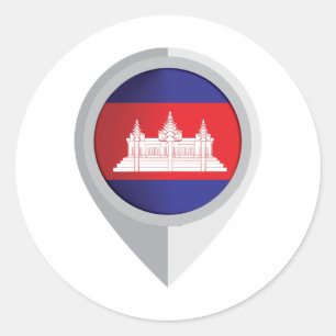 Pegatina Redonda Bandera de ubicación del pin de Camboya