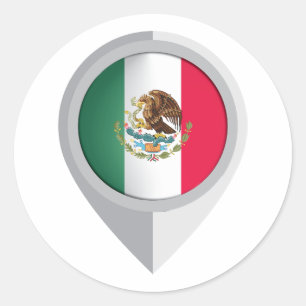 Pegatina Redonda Bandera de ubicación del pin de México