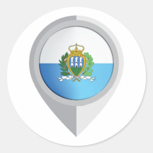 Pegatina Redonda Bandera de ubicación del pin de San Marino
