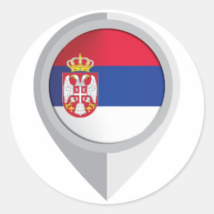 Pegatina Redonda Bandera de ubicación del pin de Serbia