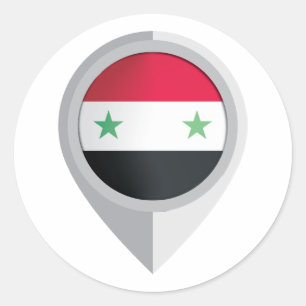 Pegatina Redonda Bandera de ubicación del pin de Siria