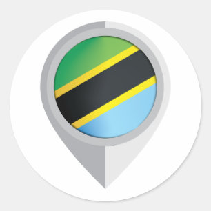 Pegatina Redonda Bandera de ubicación del pin de Tanzania