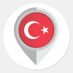Pegatina Redonda Bandera de ubicación del pin turkiye