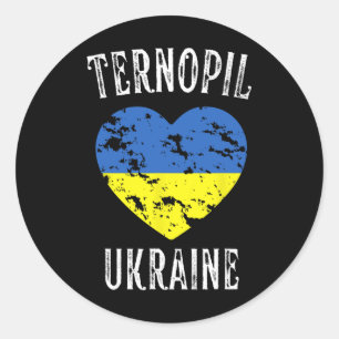 Pegatina Redonda Bandera de Ucrania Corazón Ciudad de Ternopil