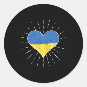 Pegatina Redonda Bandera de Ucrania Corazón Vintage Ucrania Fan Ret