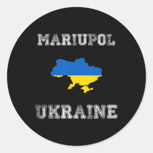 Pegatina Redonda Bandera de Ucrania desgastada Orgullo de Mariupol