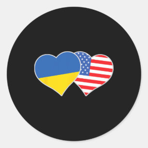 Pegatina Redonda Bandera de Ucrania Estados Unidos Corazón Amor Ame