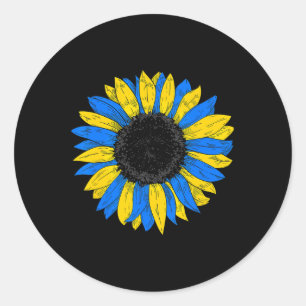 Pegatina Redonda Bandera de Ucrania Girasol Bandera ucraniana Vinta