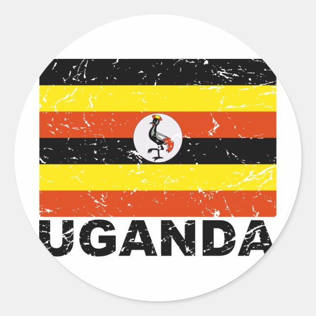 Pegatina Redonda Bandera de Uganda de época (Anverso)