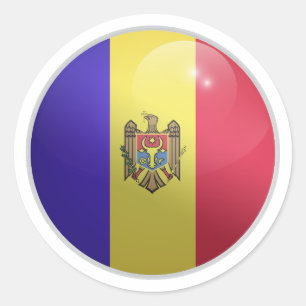 Pegatina Redonda Bandera de un círculo brillante de Moldavia