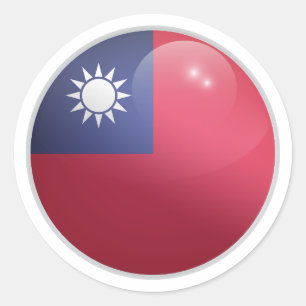 Pegatina Redonda Bandera de un círculo brillante de Taiwán