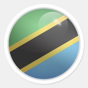 Pegatina Redonda Bandera de un círculo brillante de Tanzania
