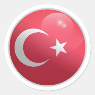 Pegatina Redonda Bandera de un círculo brillante de Turquía