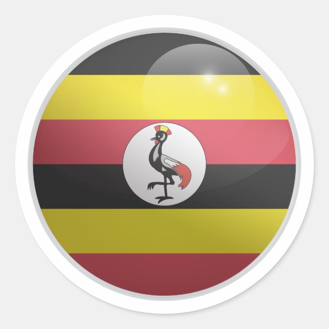 Pegatina Redonda Bandera de un círculo brillante de Uganda (Anverso)