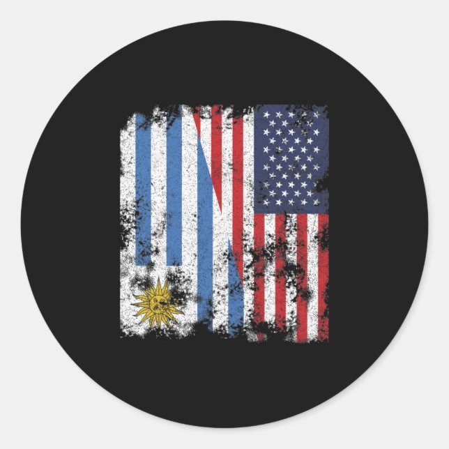 Pegatina Redonda Bandera de Uruguay USA - Medio Americano (Anverso)