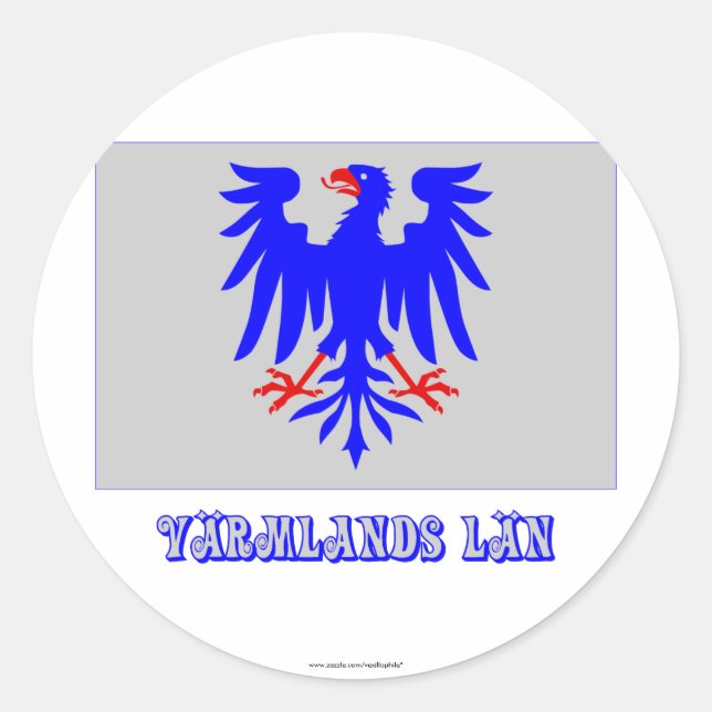 Pegatina Redonda Bandera de Värmlands län con nombre (Anverso)