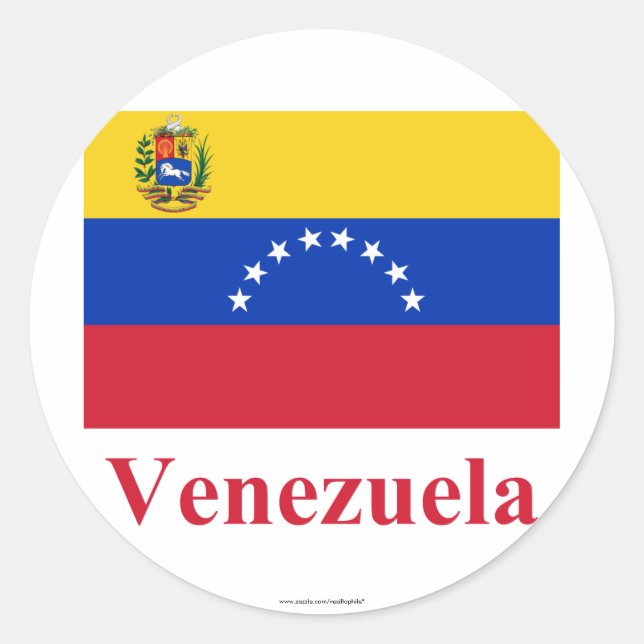 Pegatina Redonda Bandera de Venezuela con nombre (Anverso)