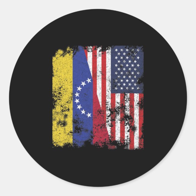 Pegatina Redonda Bandera de Venezuela USA - Medio americano (Anverso)