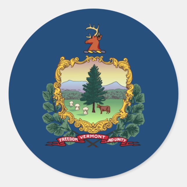 Pegatina Redonda Bandera de Vermonter, Bandera de Vermont (Anverso)