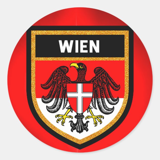 Pegatina Redonda Bandera de Wien (Anverso)