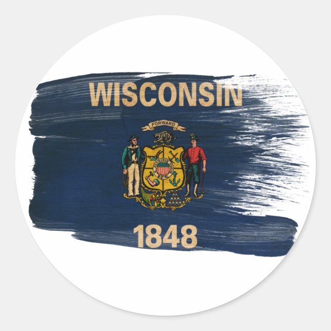 Pegatina Redonda Bandera de Wisconsin (Anverso)