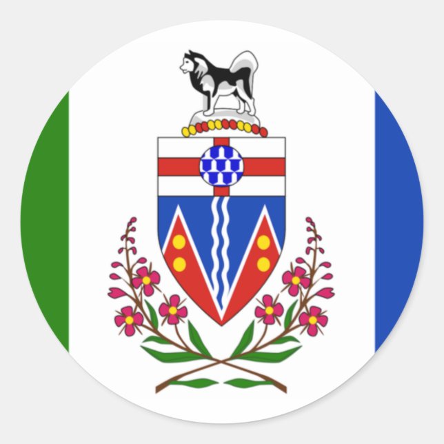 Pegatina Redonda Bandera de Yukón (Canadá) (Anverso)