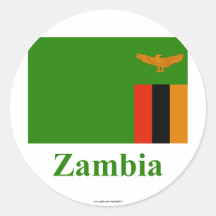 Pegatina Redonda Bandera de Zambia con nombre