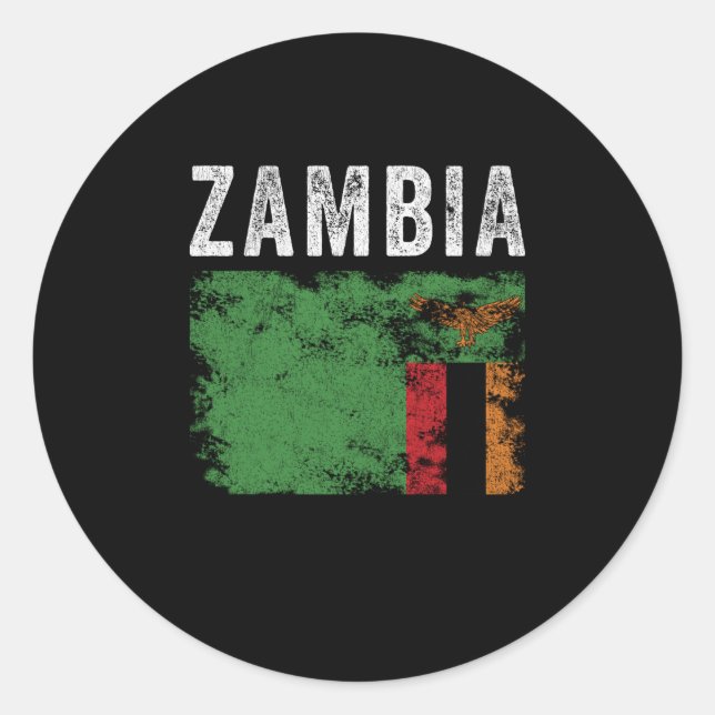 Pegatina Redonda Bandera de Zambia con problemas - Bandera de Zambi (Anverso)