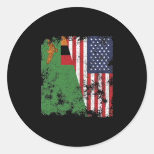Pegatina Redonda Bandera de Zambia USA - Medio americano