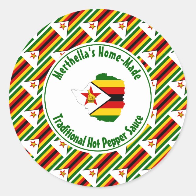 Pegatina Redonda Bandera de Zimbabue de PEPPER SAUCE HECHO EN EL Ho (Anverso)