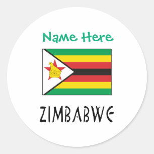 Pegatina Redonda Bandera de Zimbabue Personalización Verde