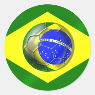 Pegatina Redonda Bandera del balón de fútbol del Brasil Futebol