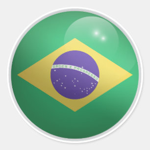 Pegatina Redonda Bandera del Círculo brillante de Brasil