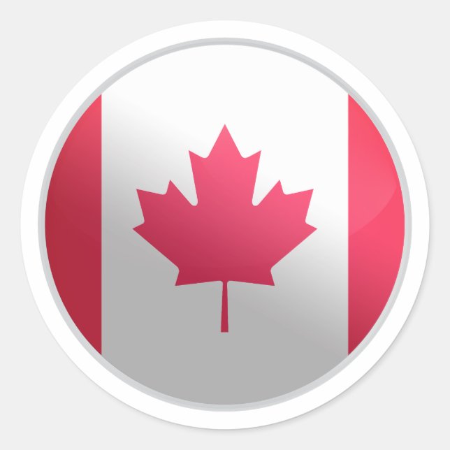 Pegatina Redonda Bandera del Círculo Glossy de Canadá (Anverso)