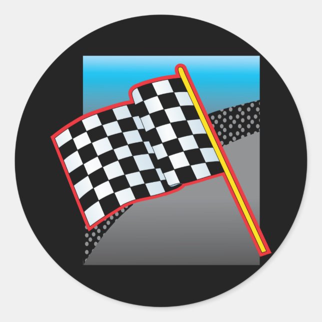 Pegatina Redonda Bandera del coche de carrera (Anverso)