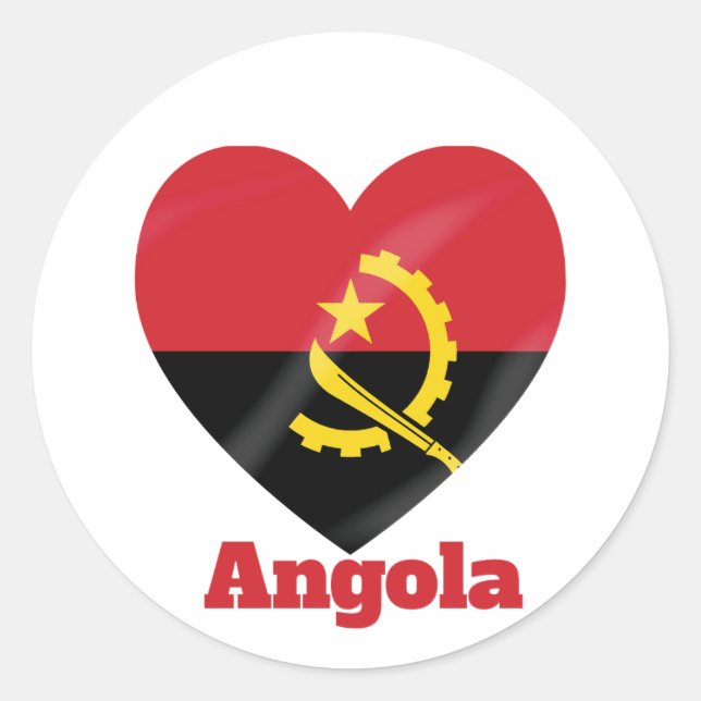 Pegatina Redonda Bandera del Corazón de Angola (Anverso)