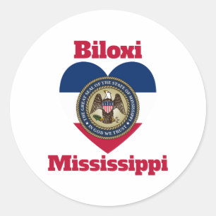 Pegatina Redonda Bandera del corazón de Biloxi Mississippi