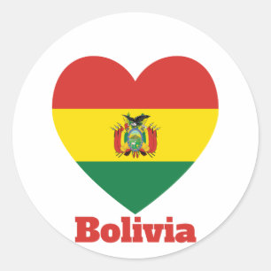 Pegatina Redonda Bandera del Corazón de Bolivia