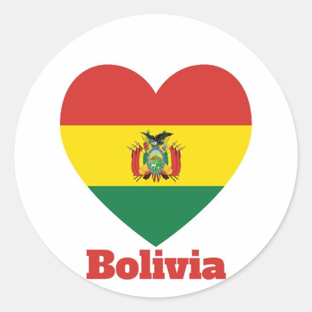 Pegatina Redonda Bandera del Corazón de Bolivia (Anverso)